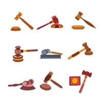 judge hammer set cartoon illustration vector