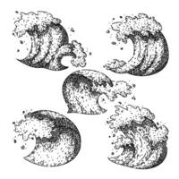 ocean wave set sketch hand drawn vector