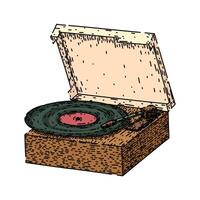 vinyl player retro technology devices sketch hand drawn vector