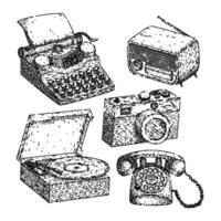 retro technology devices set sketch hand drawn vector