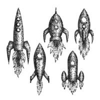 rocket set sketch hand drawn vector