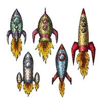rocket set sketch hand drawn vector