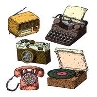retro technology devices set sketch hand drawn vector