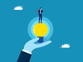 Think about creating content. Businessman standing and thinking on a light bulb vector