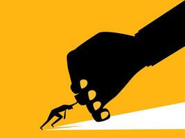 Small businessman fighting with big fists. Stand against the oppression of authoritarian officials vector