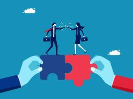 Unity. Business people working together to put together a jigsaw puzzle vector