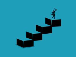 a man is standing on top of a box with a ladder vector