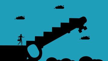 a man is walking up a staircase with a key vector