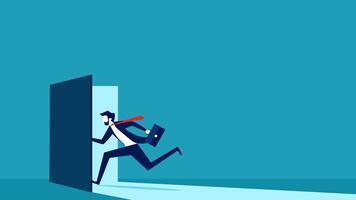 businessman running to the door to open it, business concept vector