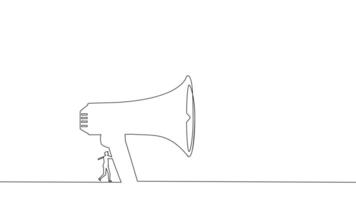 one line drawing of a man standing in front of a megaphone vector