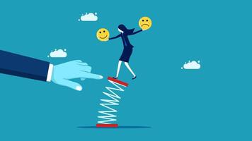 a business person is standing on a ladder with two smiley faces vector