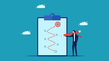 businessman with a red arrow pointing to a checklist vector