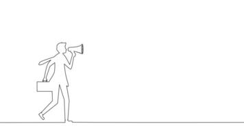 one line drawing of a woman with a briefcase and a megaphone vector