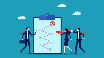 business people with a clipboard and a red arrow pointing to a target vector