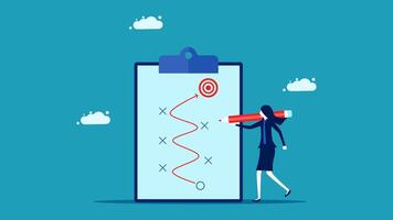 businesswoman with a checklist and a red arrow pointing to the target vector