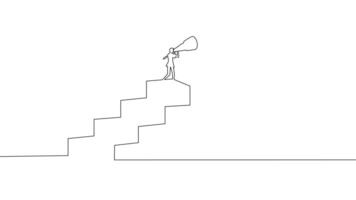 one line drawing of a man standing on the top of a staircase vector