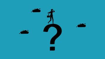 a woman is standing on a cloud with question marks vector