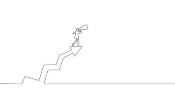 one line drawing of a man standing on top of an arrow vector