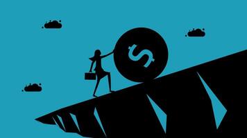 a man is pushing a coin up a cliff vector