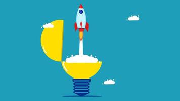 a rocket is flying into an open light bulb vector