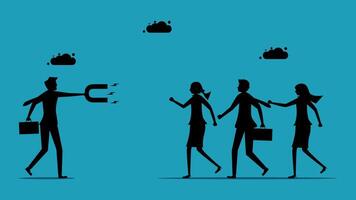 business people walking in a line with a cloud in the background vector