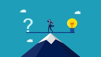 standing on a balance beam with a light bulb on top of a mountain vector