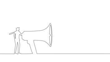 one line drawing of a man with megaphone vector