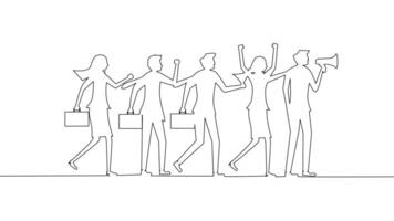 continuous line drawing of business people with megaphone vector