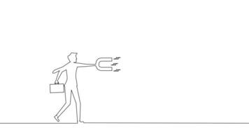 one line drawing of a man with a bag and a sign vector