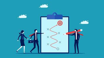 business people are looking at a checklist on a clipboard vector
