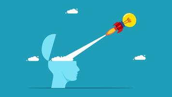 a man's head with a rocket coming out of it vector