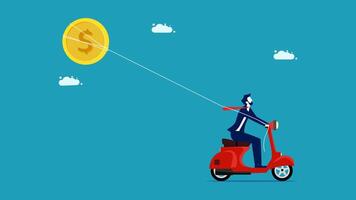a man on a scooter with a coin attached to it vector