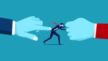 two hands are holding a man in the middle of their hands vector