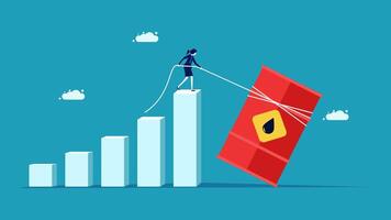 businessman pulling red flag on top of graph chart vector