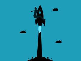 a man is riding on a rocket with a blue background vector