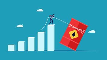 businessman pulling a red bag up a graph chart vector