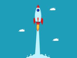 a rocket is flying into the sky with clouds vector