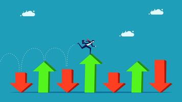 businessman running on top of arrows to climb up the chart vector