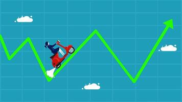a man is falling off a car on a graph vector