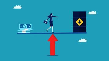 a woman walking on a balance beam with a dollar sign and an arrow pointing up vector