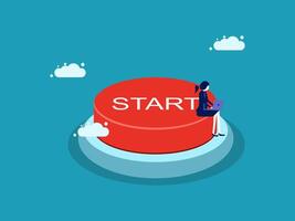 start button icon with business woman on top of it vector