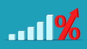 an illustration of a red arrow and a bar graph vector