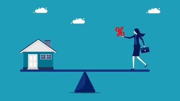 a woman is balancing on a scale with a house and a red x vector