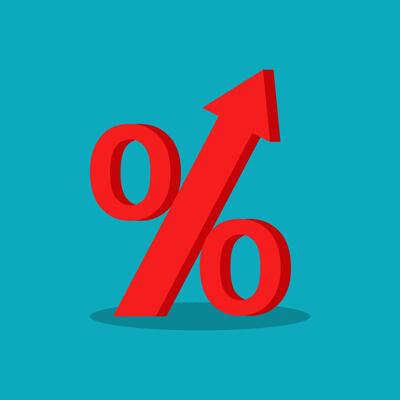 percentage sign with an arrow on a blue background