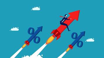 businessman riding on rocket with arrow pointing up vector
