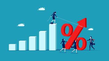 business people climbing up a graph with an arrow pointing to the right vector