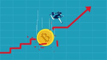 a man is running away from a falling bitcoin vector