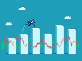 businessman running on top of a bar chart vector