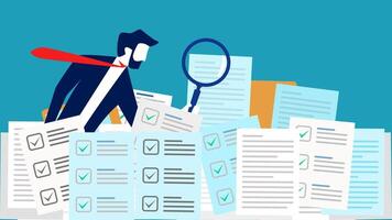 man with magnifying glass and checklist vector