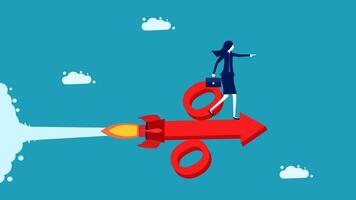 a woman is standing on a red arrow with a red arrow pointing to her vector